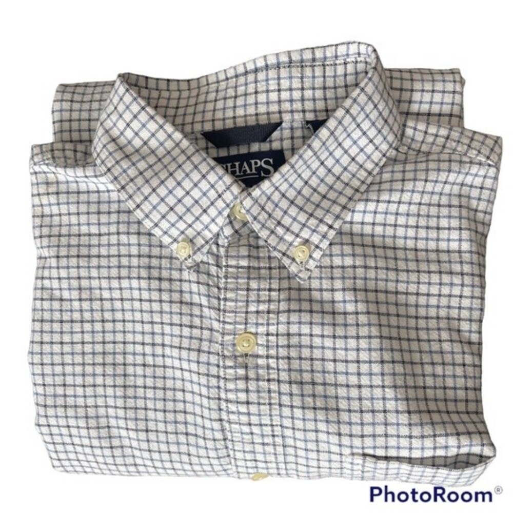 Chaps Mens Long Sleeve Button Down Blue/Black/White Plaid Medium